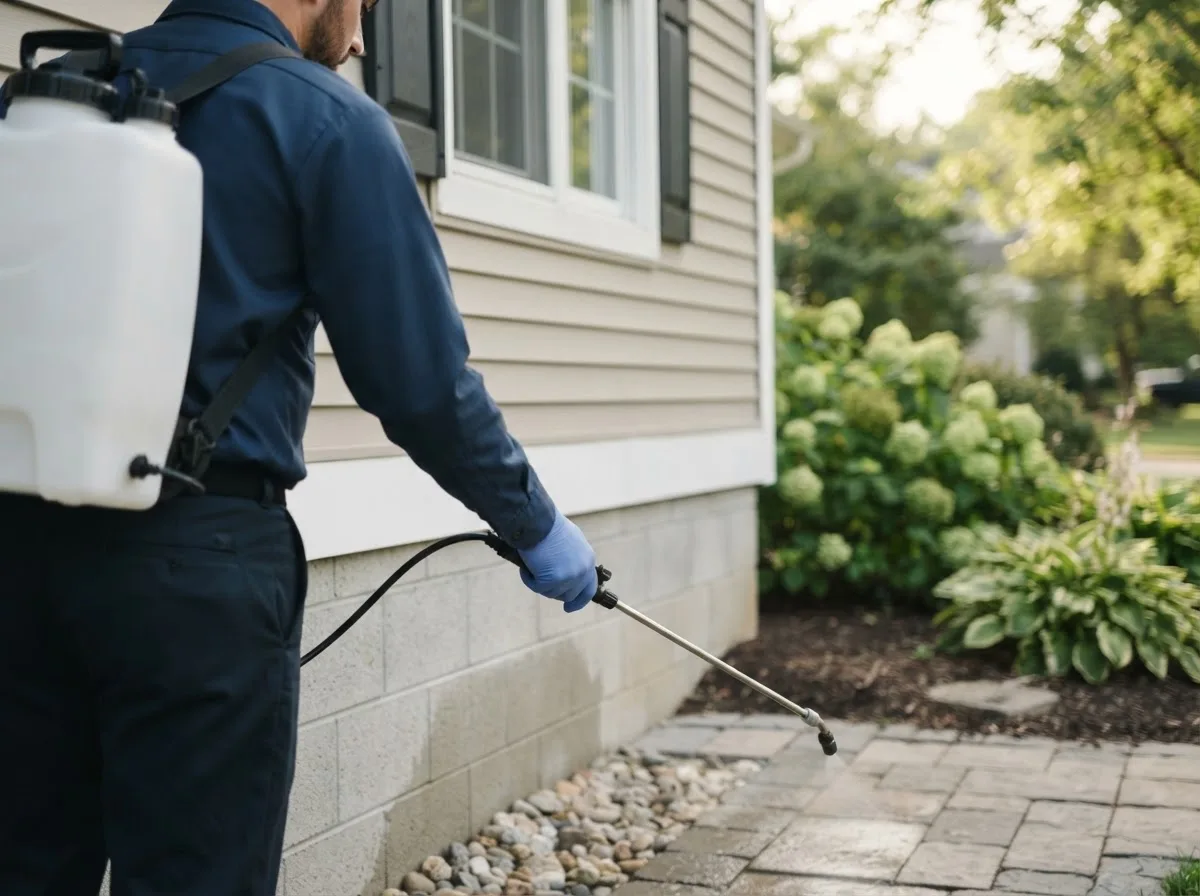 Pest control technician inspecting a home in Melcher Dallas, IA